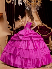 Sweetheart Quinceanera Dresses Ball Gown Strapless Hot Pink Appliques Sweetheart Taffeta