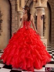 Sweetheart Red Ball Gown Beading and Ruffles   Spring Quinceanera Dresses 2014 Organza