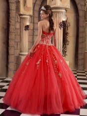 Sweetheart Red Beadings Organza Spring Quinceanera Dresses Lace-up 2014 Ball Gown