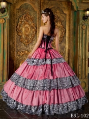 Sweetheart Spring Quinceanera Dresses Ball Gown Ruffles Zebra 2014 Pink