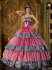 Sweetheart Spring Quinceanera Dresses Ball Gown Ruffles Zebra 2014 Pink