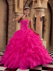 Sweetheart Spring Quinceanera Dresses Lace-up Organza  Ball Gown Coral Red