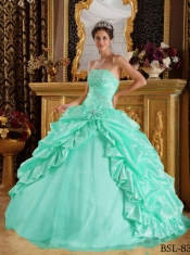 Taffeta and Tulle Beading Perfect Ball Gown Floor-length Beautiful Quinceanera Dress In Apple Green