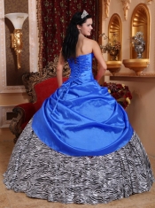 Taffeta and Zebra Blue Sweetheart Beading Ball Gown Dress with Hand Made Flower and Ruching