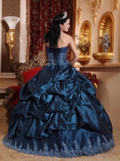 Taffeta Appliques and Pick Ups Sweetheart  Navy Blue Ruching Ball Gown Dress