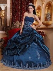 Taffeta Appliques and Pick Ups Sweetheart Navy Blue Ruching Ball Gown Dress
