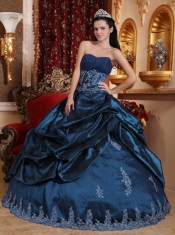 Taffeta Appliques and Pick Ups Sweetheart  Navy Blue Ruching Ball Gown Dress