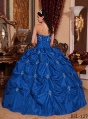 Taffeta Appliques Strapless Pick Ups Ball Gown Dress in Blue