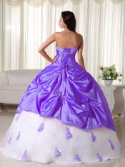 Taffeta Sweetheart Purple And White Ball Gown Floor-length Appliques Quinceanera Dress 2014
