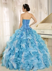Teal Beaded Pretty Quinceanera Dresses with Bodice and Ruffles Custom Made For 2013