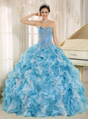 Teal Beaded Pretty Quinceanera Dresses with Bodice and Ruffles Custom Made For 2013