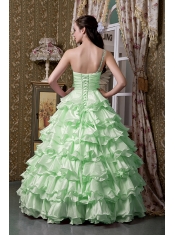 The Most Popular A-line One Shoulder Floor-length Elastic Apple Green Beading  Quinceanea Dress