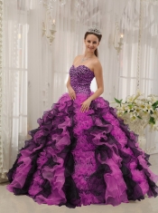 The Most Popular Beading Multi-colored Ball Gown Sweetheart Floor-length Organza Beautiful Quinceanera Dress