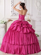 The Most Popular Hot Pink Ball Gown Sweetheart Floor-length Taffeta Quinceanera Dress With Beading and Ruch