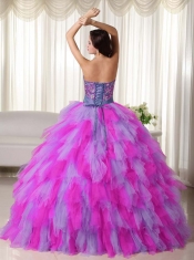 The Spuer Hot Multi-color Strapless Lace-up Floor-length Tulle Appliques Quinceanera Dress