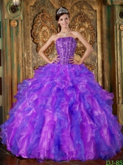 The Super Hot 2014 Beading Ball Gown Strapless Floor-length Organza Beautiful Quinceanera Dress In Multi-Color