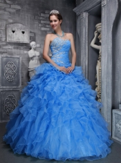 The Super Hot Beautiful Taffeta and Organza Beading and Appliques Blue Sweetheart Beautiful Quinceanera Dress 2014