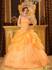 The Super HotOrange Ball Gown Strapless With Organza Appliques For Sweet 16 Dresses