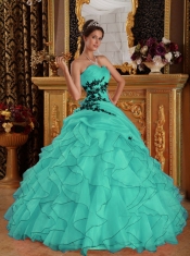 Turquoise Ball Gown Sweetheart 15th Birthday Dresses Organza Appliques