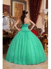 Turquoise Sleeveless Ball Gown Embroidery with Beading Strapless Floor-length Cheap Quinceanera Dresses
