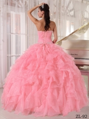 Watermelon Ball Gown Strapless 15th Birthday Dresses Organza Beading