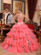 Watermelon Ball Gown Sweetheart 15th Birthday Dresses Organza Beading