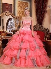 Watermelon Ball Gown Sweetheart 15th Birthday Dresses Organza Beading