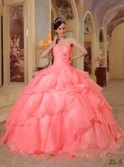 Watermelon Ball Gown Sweetheart 15th Birthday Dresses Organza Beading