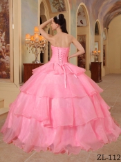 Watermelon Ball Gown Sweetheart Floor-length Organza Beading Beautiful Quinceanera Dress