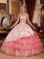 Watermelon Ball Gown Sweetheart Pretty Quinceanera Dresses with  Taffeta and Oragnza Embroidery