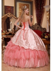Watermelon Ball Gown Sweetheart Pretty Quinceanera Dresses with  Taffeta and Oragnza Embroidery