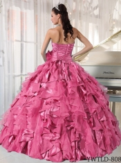 Watermelon Red Sweetheart Beading and Hand Made Flower Ball Gown Organza and Taffeta Best Quinceanera Dresses