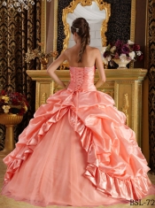 Watermelon Red Taffeta/Tulle Ball Gown Beading Strapless Spring Quinceanera Dresses