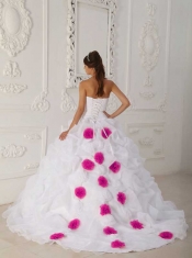 White Ball Gown Strapless Floor-Length Organza Beading 2014 Spring Quinceanera Dresses