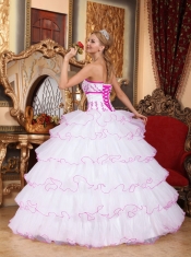 White Ball Gown Strapless With Detachable Train Organza Appliques Quinceanera Dress In New Styles