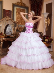 White Ball Gown Strapless With Detachable Train Organza Appliques Quinceanera Dress In New Styles