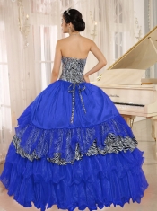 Wholesale Blue Sweetheart Ruffles Pretty Quinceanera Dresses With Zebra and Beading