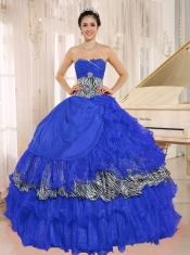 Wholesale Blue Sweetheart Ruffles Pretty Quinceanera Dresses With Zebra and Beading