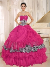 Wholesale Coral Red Sweetheart Ruffles 15th Birthday Dresses With Zebra and Beading