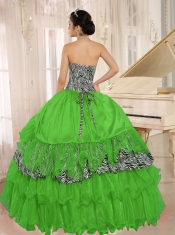 Wholesale Green Sweetheart Ruffles Quinceanera Dress With Zebra and Beading I