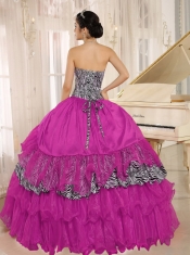 Wholesale Hot Pink Tulle Sweetheart Ruffles Ball Gown Dress With Zebra and Beading