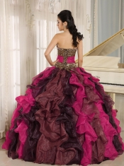 Wholesale Multi-color 2013 Pretty Quinceanera DressesV-neck Ruffles With Leopard and Beading