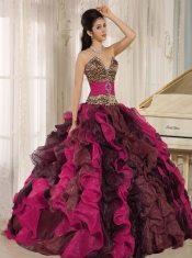 Wholesale Multi-color 2013 Pretty Quinceanera DressesV-neck Ruffles With Leopard and Beading