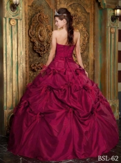 Wine Red Ball Gown Strapless With Taffeta Hand Made Flowers For Sweet 16 Dresses
