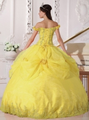 Yellow Ball Gown Lace-up Off The Shoulder Floor-length 2014 Spring Quinceanera Dresses
