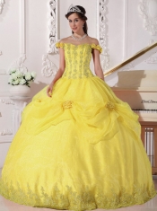 Yellow Ball Gown Lace-up Off The Shoulder Floor-length 2014 Spring Quinceanera Dresses