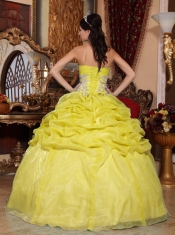 Yellow Ball Gown Strapless 15th Birthday Dresses Organza Appliques
