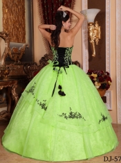 Yellow Green and Black Ball Gown Strapless Embroidery 15th Birthday Dresses