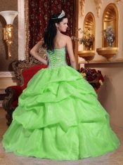 Yellow Green Ball Gown Sweetheart With Organza Beading For Discount Quinceanera Dress