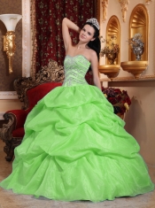Yellow Green Ball Gown Sweetheart With Organza Beading For Discount Quinceanera Dress